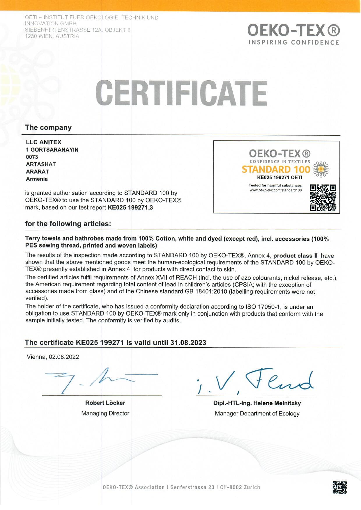 OEKO-TEX STANDARD 100